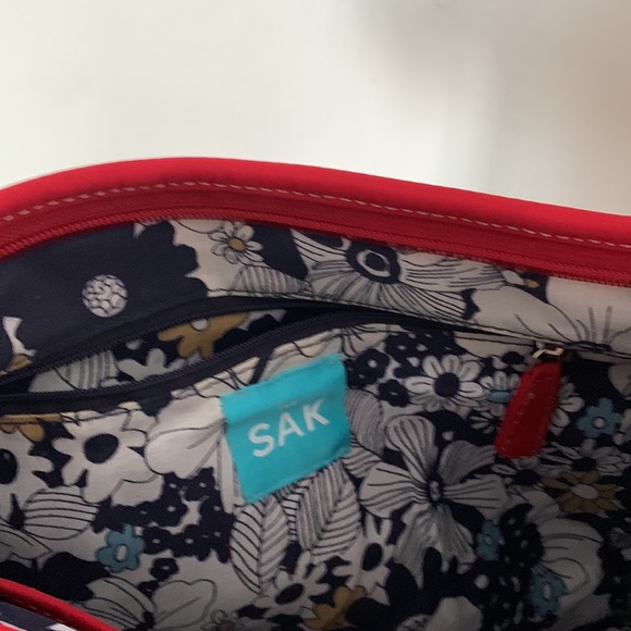 THE SAK Navy Blue w/ Red trim and silver accent, knit, shoulder bag. - Picture 13 of 16